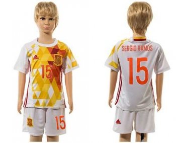 Spain #15 Sergio Raoms White Away Kid Soccer Country Jersey