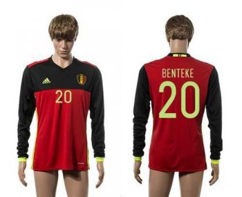 Belgium #20 Benteke Red Home Long Sleeves Soccer Country Jersey