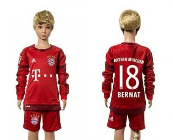 Bayern Munchen #18 Bernat Home Long Sleeves Kid Soccer Club Jersey