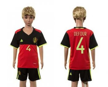 Belgium #4 Defour Red Home Kid Soccer Country Jersey