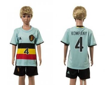 Belgium #4 Kompany Away Kid Soccer Country Jersey