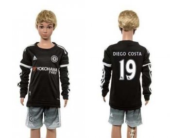 Chelsea #19 Diego Costa SEC Away Long Sleeves Kid Soccer Club Jersey