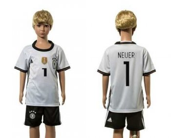 Germany #1 Neuer White Home Kid Soccer Country Jersey