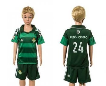 Real Betis #24 Ruben Castro Away Kid Soccer Club Jersey