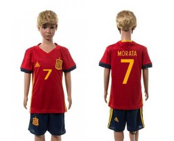 Spain #7 Morata Red Home Kid Soccer Country Jersey