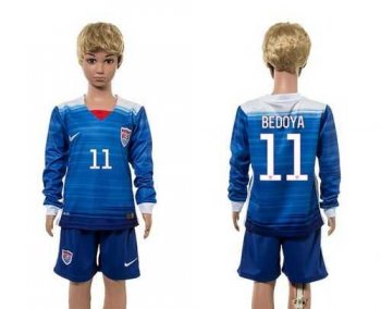 USA #11 Bedoya Away Long Sleeves Kid Soccer Country Jersey