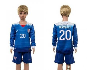 USA #20 Wambach Away Long Sleeves Kid Soccer Country Jersey