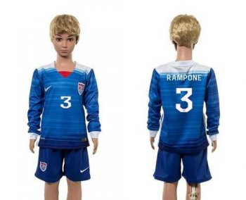 USA #3 Rampone Away Long Sleeves Kid Soccer Country Jersey