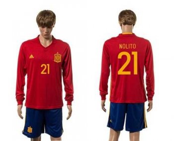 Spain #21 Nolito Red Home Long Sleeves Soccer Country Jersey