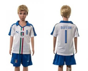 Italy #1 Buffon White Away Kid Soccer Country Jersey