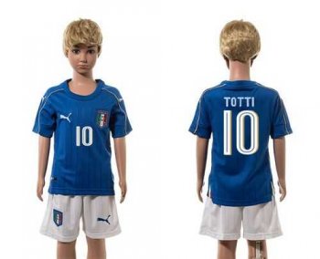 Italy #10 Totti Blue Home Kid Soccer Country Jersey