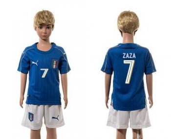 Italy #7 Zaza Blue Home Kid Soccer Country Jersey