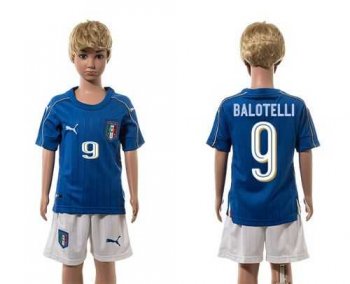 Italy #9 Balotelli Blue Home Kid Soccer Country Jersey