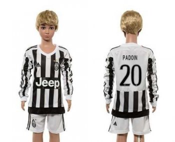 Juventus #20 Padoin Home Long Sleeves Kid Soccer Club Jersey