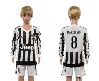 Juventus #8 Marchisio Home Long Sleeves Kid Soccer Club Jersey