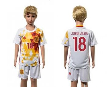 Spain #18 Jordi Alba White Away Kid Soccer Country Jersey