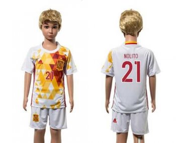 Spain #21 Nolito White Away Kid Soccer Country Jersey