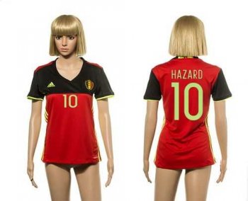 Women's Belgium #10 Hazard Red Home Soccer Country Jersey