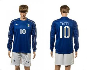 Italy #10 Totti Blue Home Long Sleeves Soccer Country Jersey