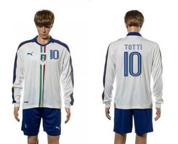 Italy #10 Totti White Away Long Sleeves Soccer Country Jersey