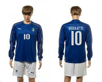 Italy #10 Verratti Blue Home Long Sleeves Soccer Country Jersey