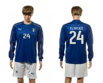 Italy #24 Florenzi Blue Home Long Sleeves Soccer Country Jersey