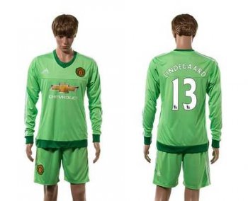 Manchester United #13 Lindegaard Green Goalkeeper Long Sleeves Soccer Club Jersey