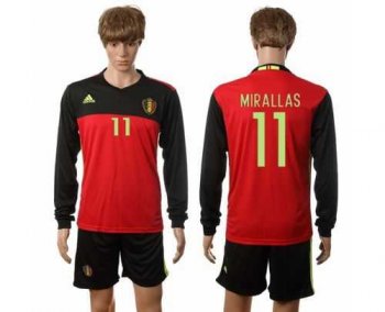 Belgium #11 Mirallas Red Home Long Sleeves Soccer Country Jersey