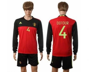 Belgium #4 Defour Red Home Long Sleeves Soccer Country Jersey