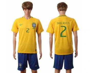 Brazil #2 Dani Alves Home Soccer Country Jersey