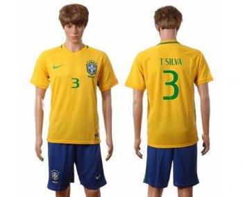 Brazil #3 T.Silva Home Soccer Country Jersey