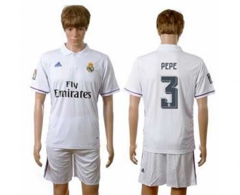 Real Madrid #3 Pepe White Home Soccer Club Jersey