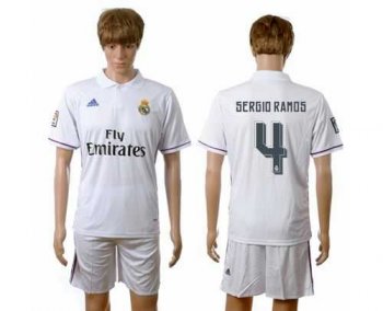 Real Madrid #4 Sergio Ramos White Home Soccer Club Jersey