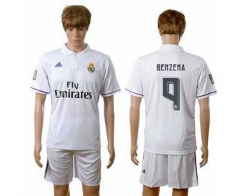 Real Madrid #9 Benzema White Home Soccer Club Jersey