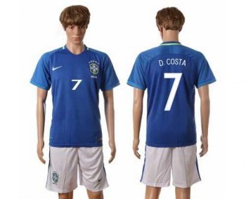 Brazil #7 D.Costa Away Soccer Country Jersey