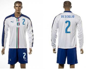 Italy #2 De Sciglio White Away Long Sleeves Soccer Country Jersey