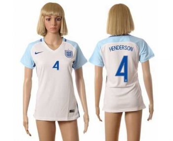 Women's England #4 Henderson Home Soccer Country Jersey