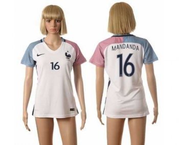 Women's France #16 Mandanda Away Away Soccer Country Jersey