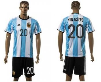 Argentina #20 Kun Aguero Home Soccer Country Jersey