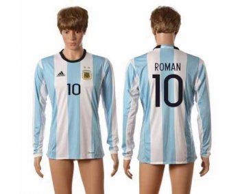 Argentina #10 Roman Home Long Sleeves Soccer Country Jersey