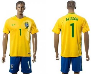 Brazil #1 Alisson Home Soccer Country Jersey