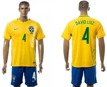 Brazil #4 David Luiz Home Soccer Country Jersey