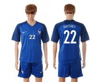 France #22 Mathieu Blue Soccer Country Jersey