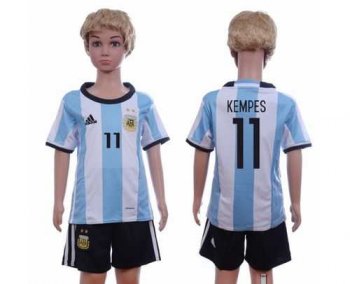 Argentina #11 Kempes Home Kid Soccer Country Jersey