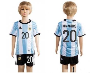 Argentina #20 Kun Aguero Home Kid Soccer Country Jersey