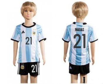 Argentina #21 Matias Home Kid Soccer Country Jersey