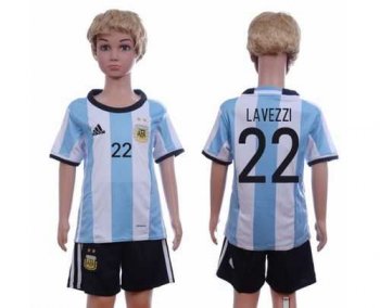 Argentina #22 Lavezzi Home Kid Soccer Country Jersey