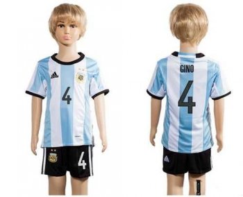 Argentina #4 Gino Home Kid Soccer Country Jersey