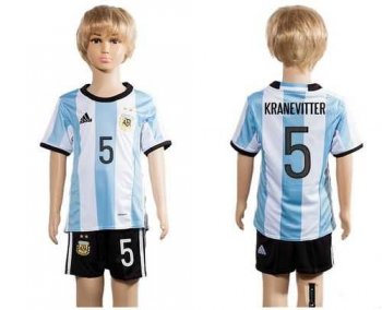 Argentina #5 Kranevitter Home Kid Soccer Country Jersey