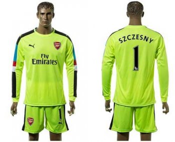 Arsenal #1 Szczesny Shiny Green Goalkeeper Long Sleeves Soccer Club Jersey